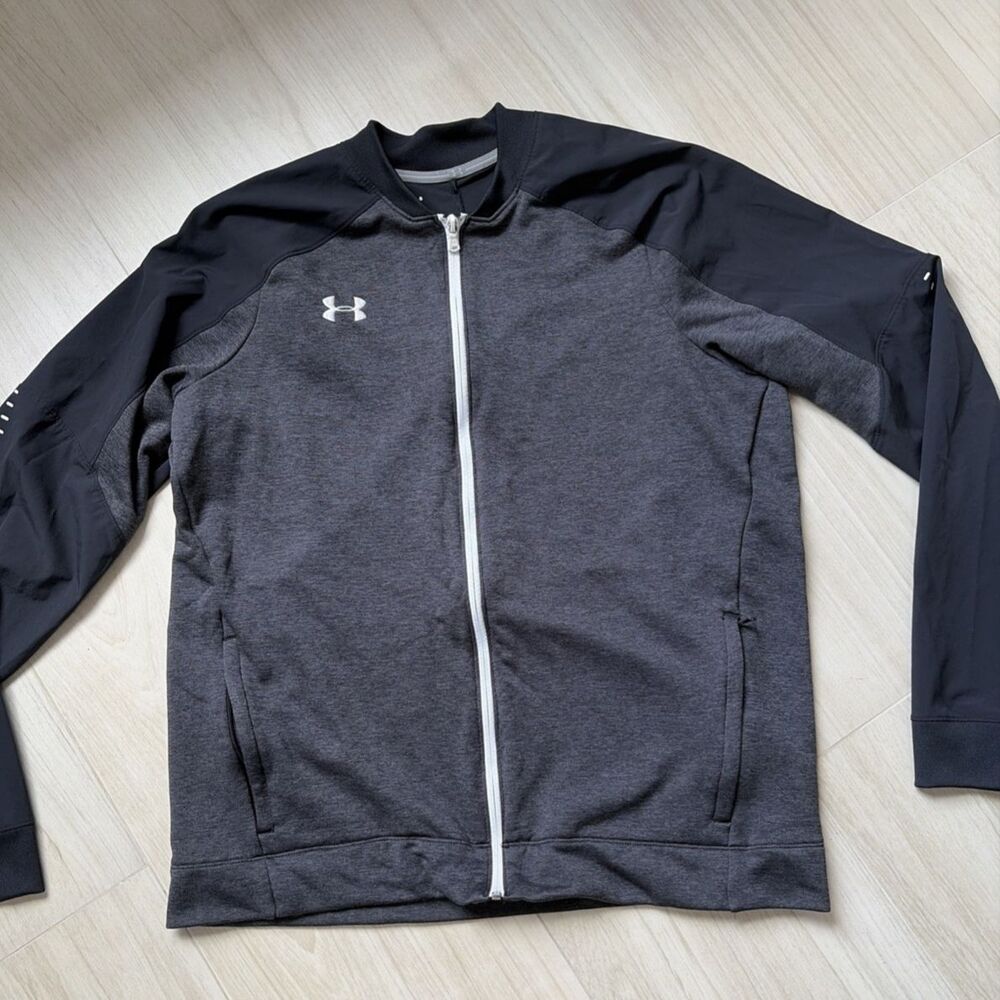 Under Armour ColdGear Jacket Mens Large Black Gray Full Zip Track Athletic